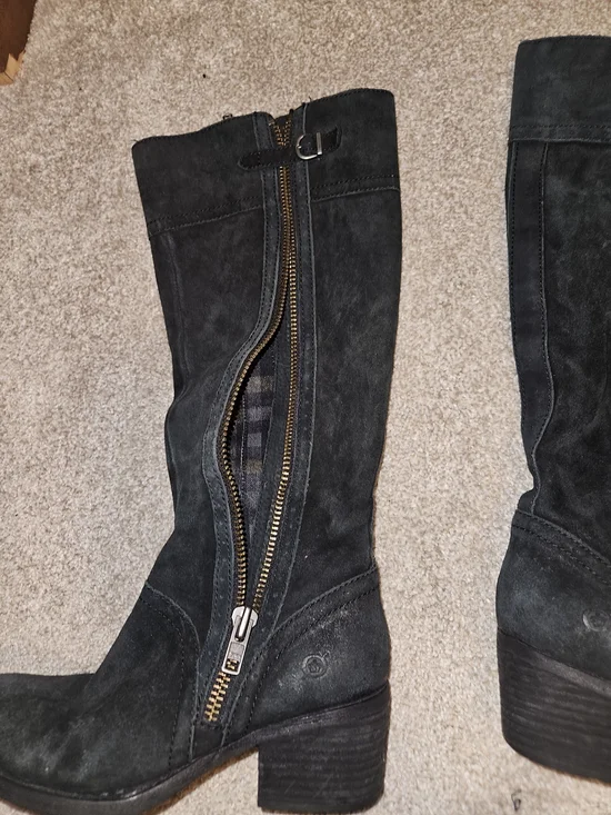 Born Black Suede Knee-High Dual Zip Heeled Boots Size 8 - Picture 2 of 15